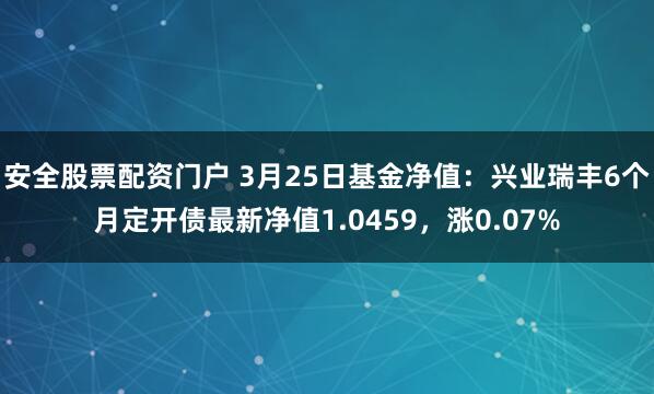 安全股票配资门户 3月25日基金净值：兴业瑞丰6个月定开债最新净值1.0459，涨0.07%