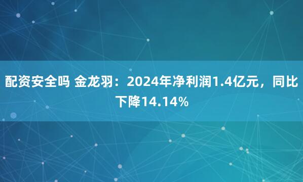 配资安全吗 金龙羽：2024年净利润1.4亿元，同比下降14.14%