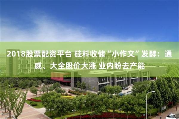 2018股票配资平台 硅料收储“小作文”发酵：通威、大全股价大涨 业内盼去产能