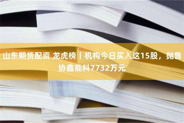 山东期货配资 龙虎榜丨机构今日买入这15股，抛售协鑫能科7732万元